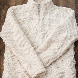 Vintage Neiman Marcus Textured Zip Jacket Cream Ivory Chenille Y2K M